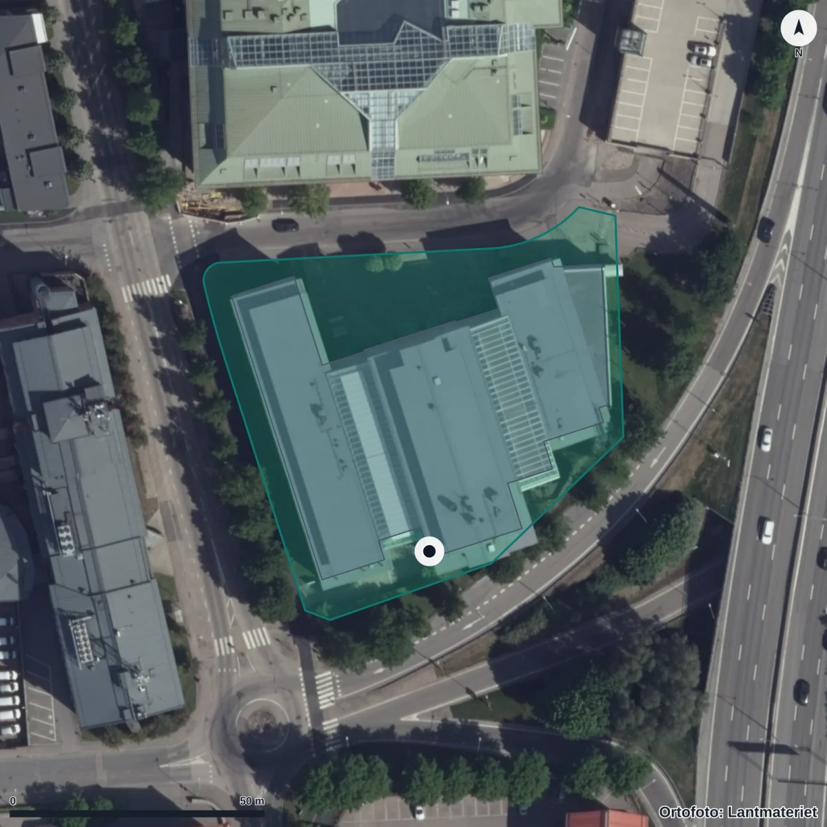 Flygbild över Kunskapsgymnasiet Göteborg, ortofoto från Lantmäteriet