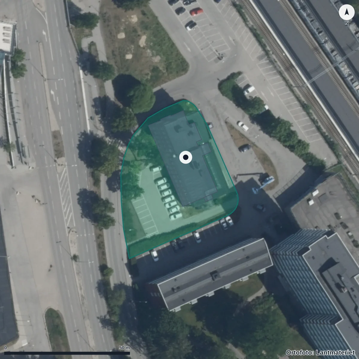 Flygbild över Modersmålsundervisningen, ortofoto från Lantmäteriet
