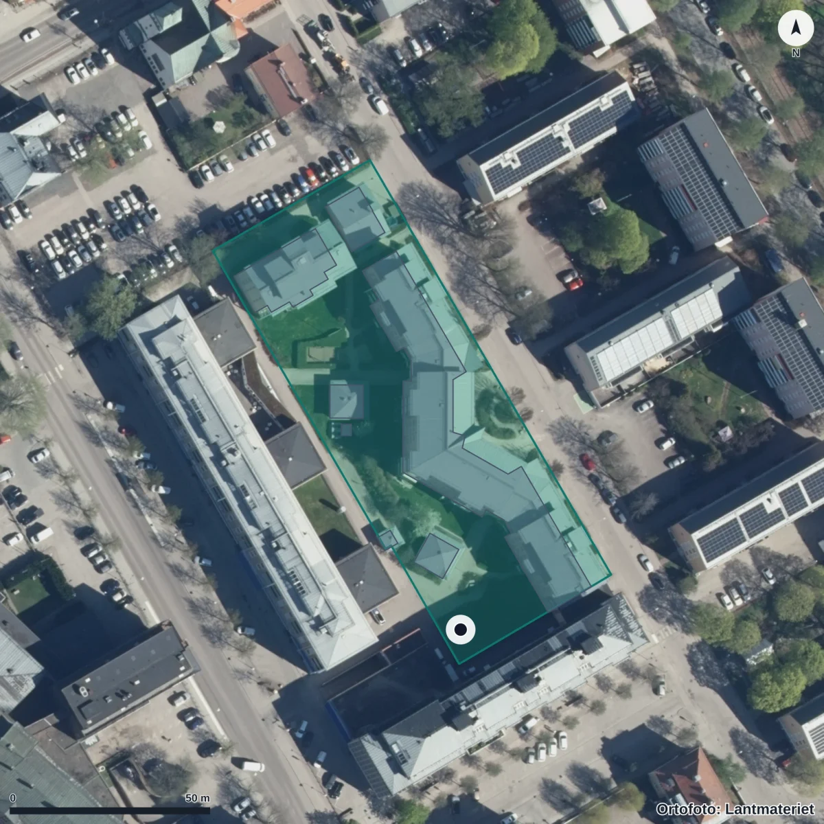 Flygbild över Central Insamlingsenhet Kommunal verksamhet, ortofoto från Lantmäteriet