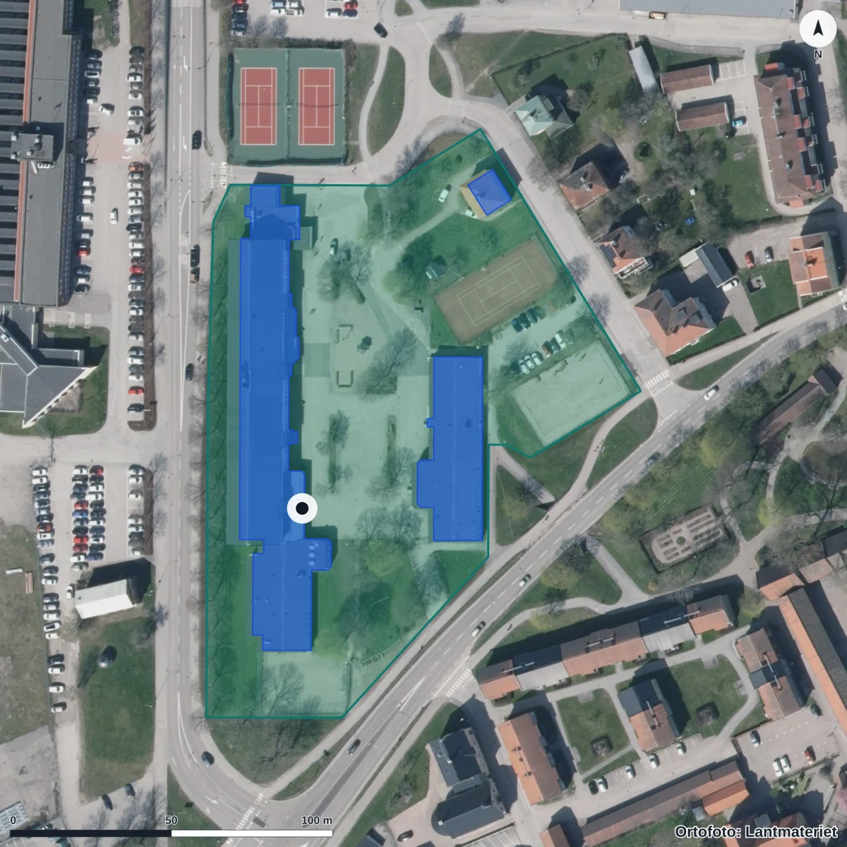 Flygbild över Stureskolan, ortofoto från Lantmäteriet