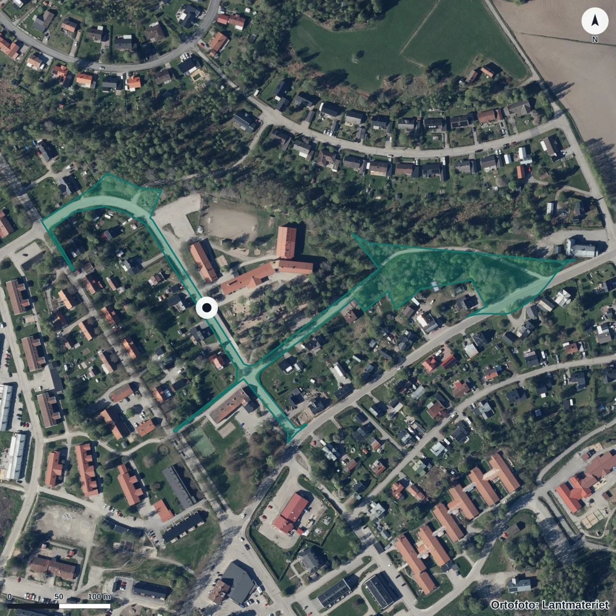 Flygbild över Lunds skola, ortofoto från Lantmäteriet