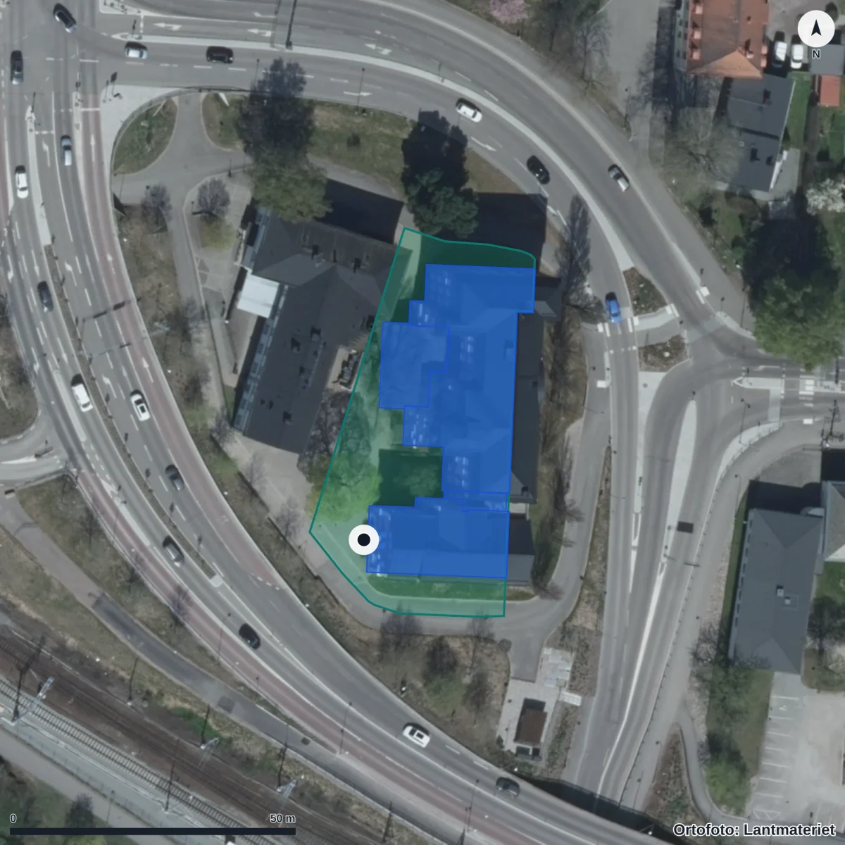 Flygbild över Central insamlingsenhet Centrala elevhälsan, ortofoto från Lantmäteriet