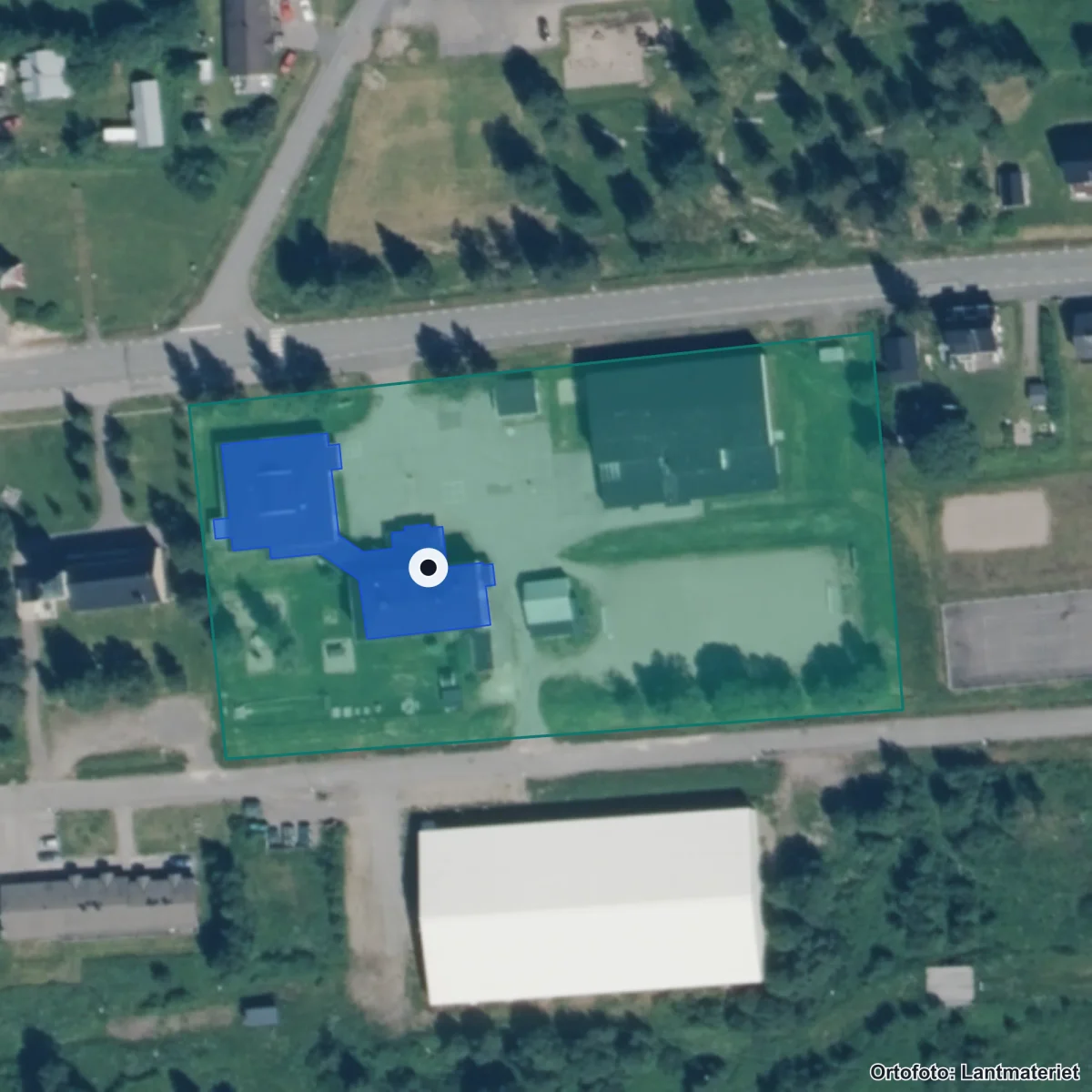 Flygbild över Parkskolan, ortofoto från Lantmäteriet
