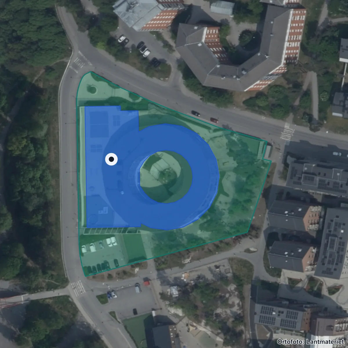 Flygbild över Innovitaskolan Rudan, ortofoto från Lantmäteriet