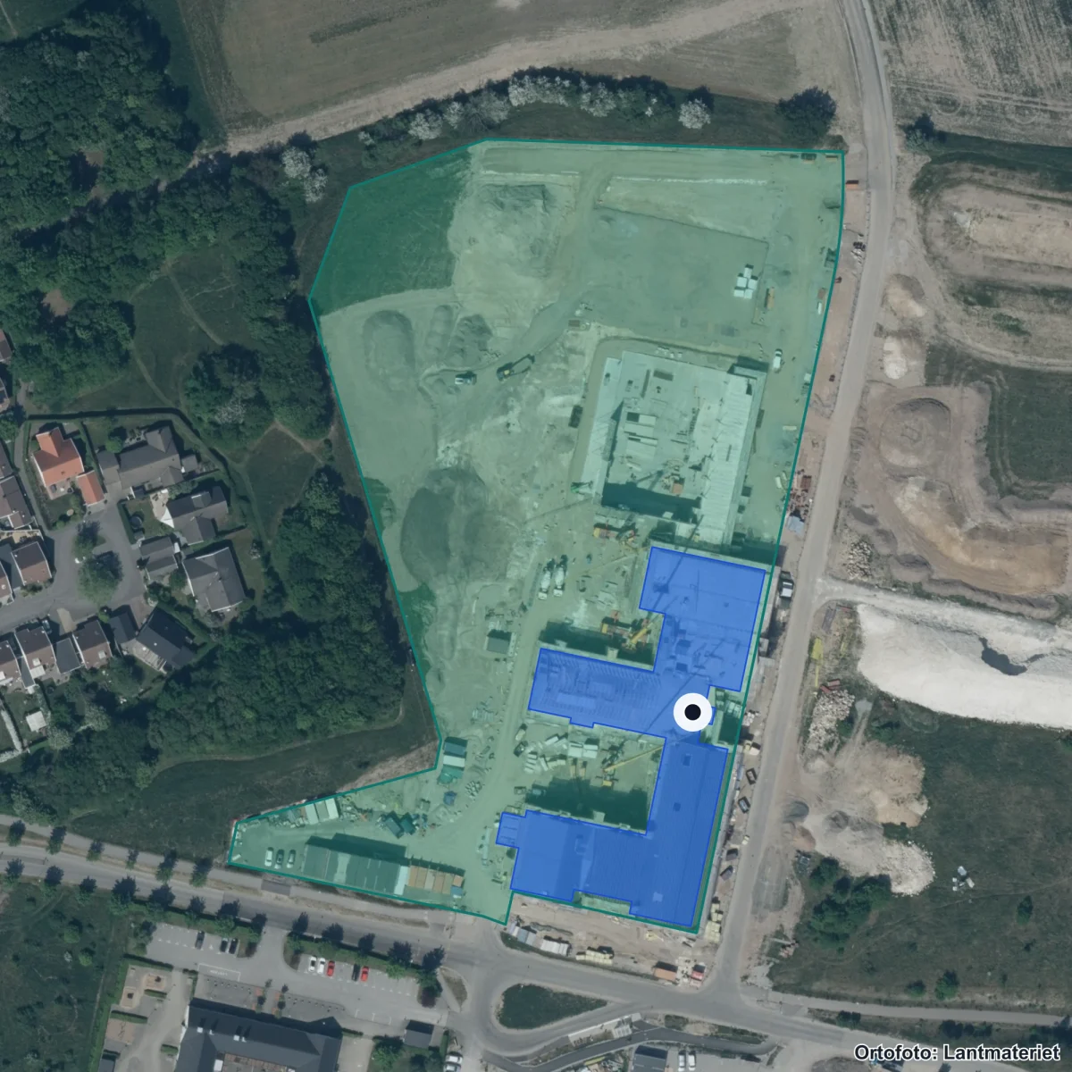 Flygbild över Henriksdalskolan, ortofoto från Lantmäteriet