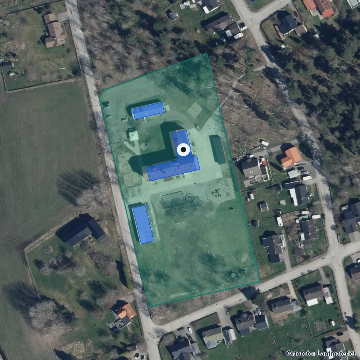 Flygbild över Sätra skola, ortofoto från Lantmäteriet