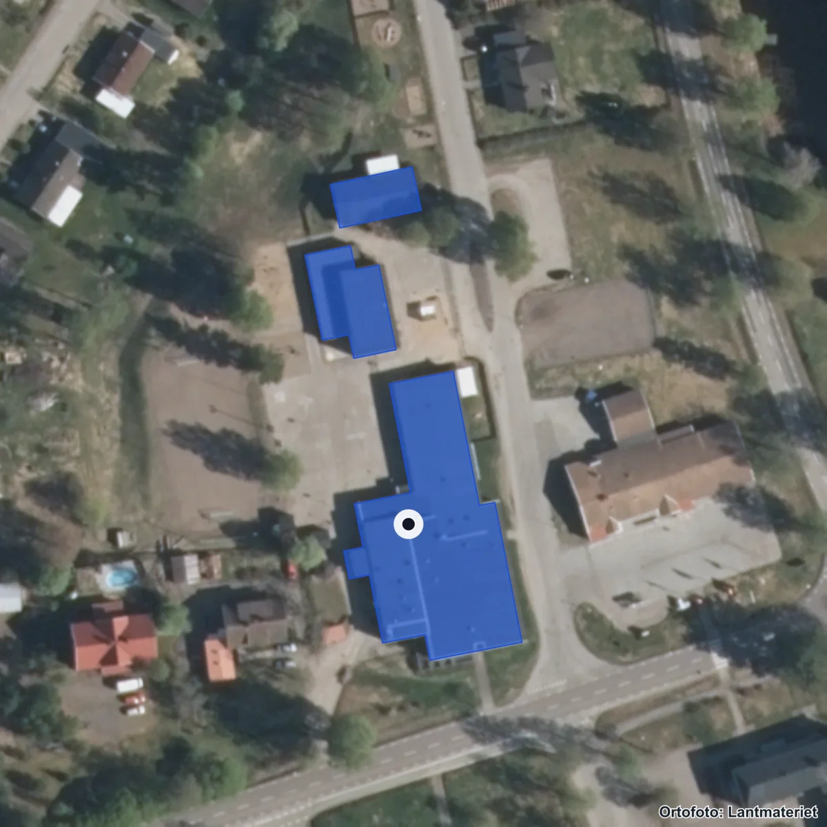 Flygbild över Gräsmarks skola, ortofoto från Lantmäteriet