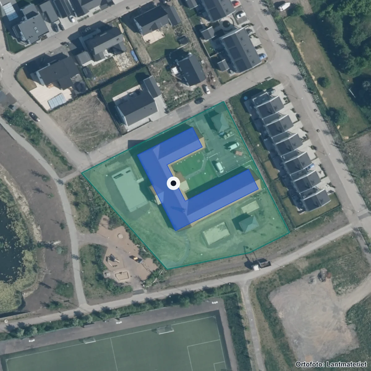 Flygbild över Dibber International School Helsingborg, ortofoto från Lantmäteriet