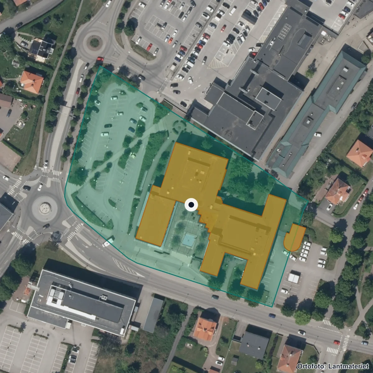 Flygbild över Centralt stöd, ortofoto från Lantmäteriet