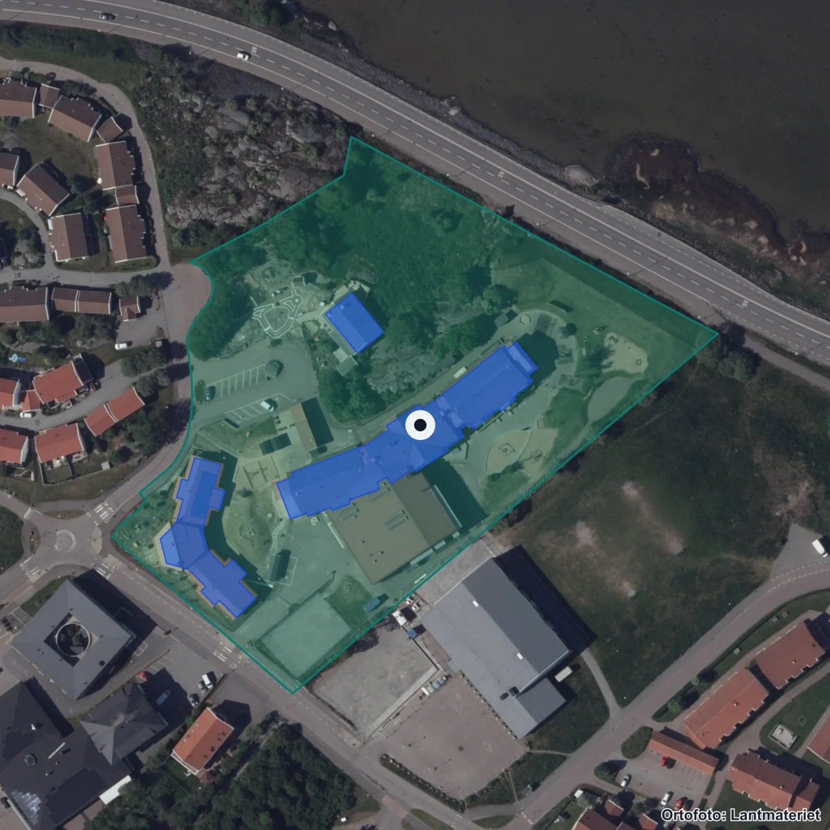 Flygbild över Centrum för lärande, ortofoto från Lantmäteriet