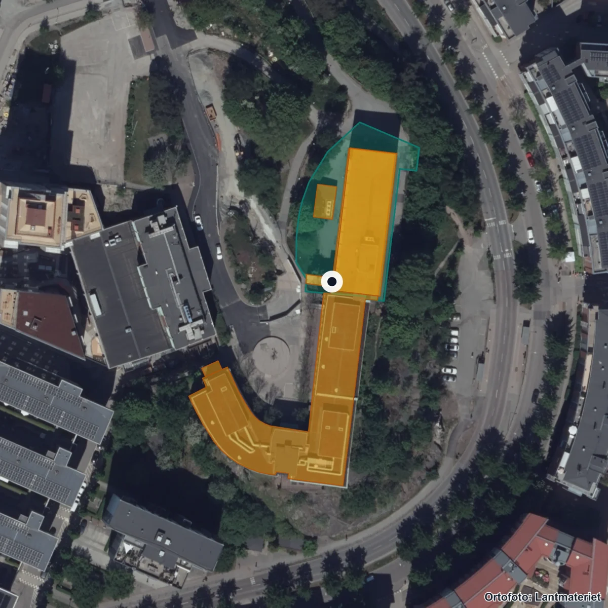Flygbild över Arena Utbildning, ortofoto från Lantmäteriet