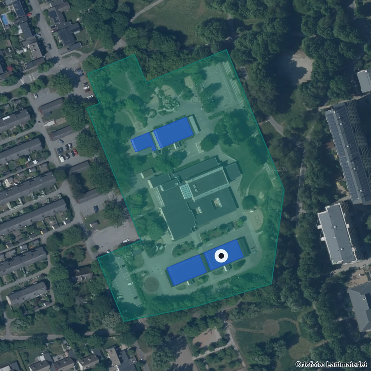 Flygbild över Hubertusgården, ortofoto från Lantmäteriet