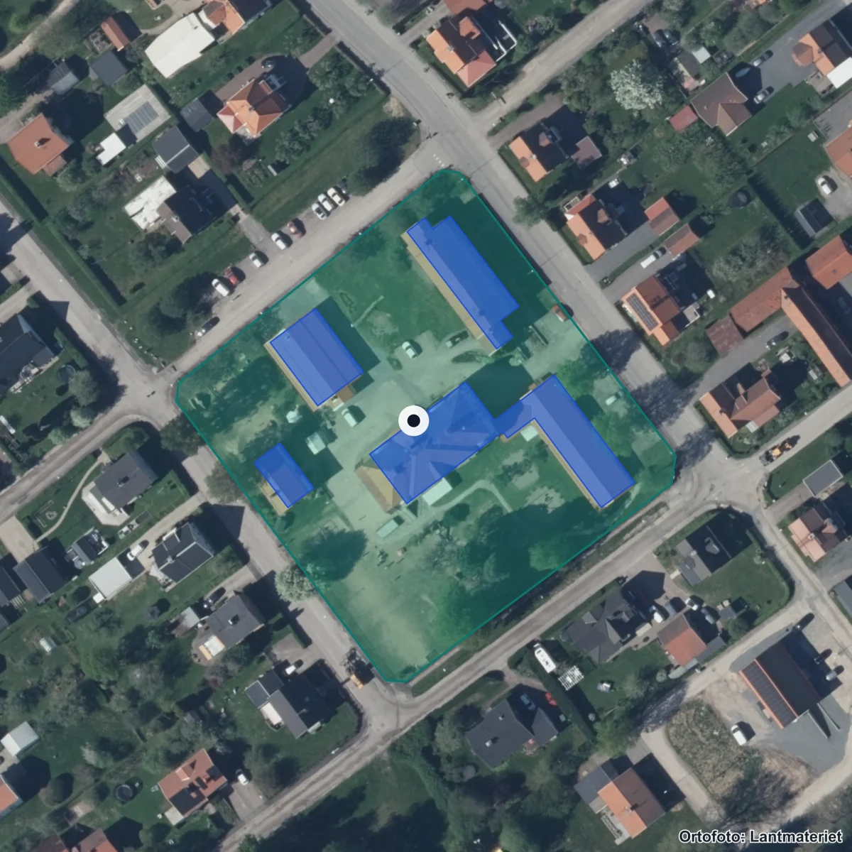 Flygbild över Immanuelskolan, ortofoto från Lantmäteriet