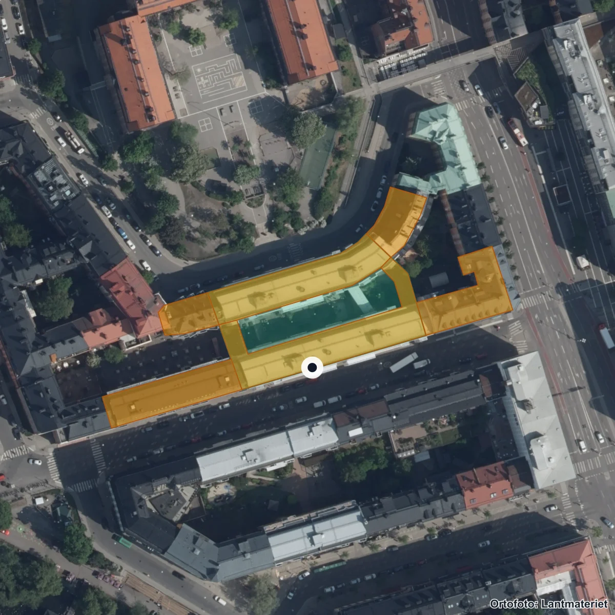 Aerial view of Sofiaängens skola gy, orthophoto from Lantmäteriet