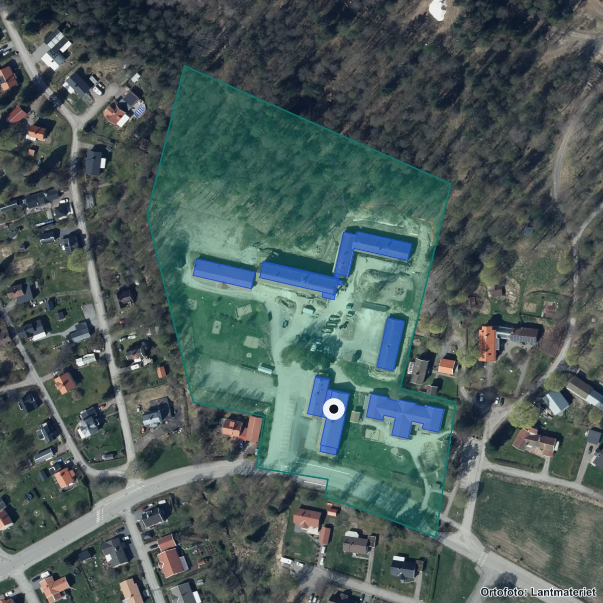 Flygbild över Vinsboskolan, ortofoto från Lantmäteriet