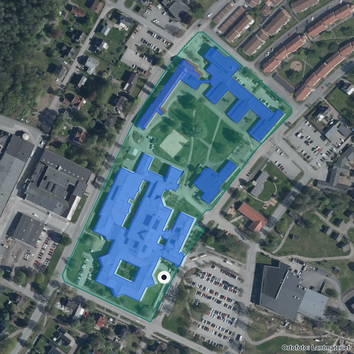 Flygbild över Campus Gislaved, ortofoto från Lantmäteriet