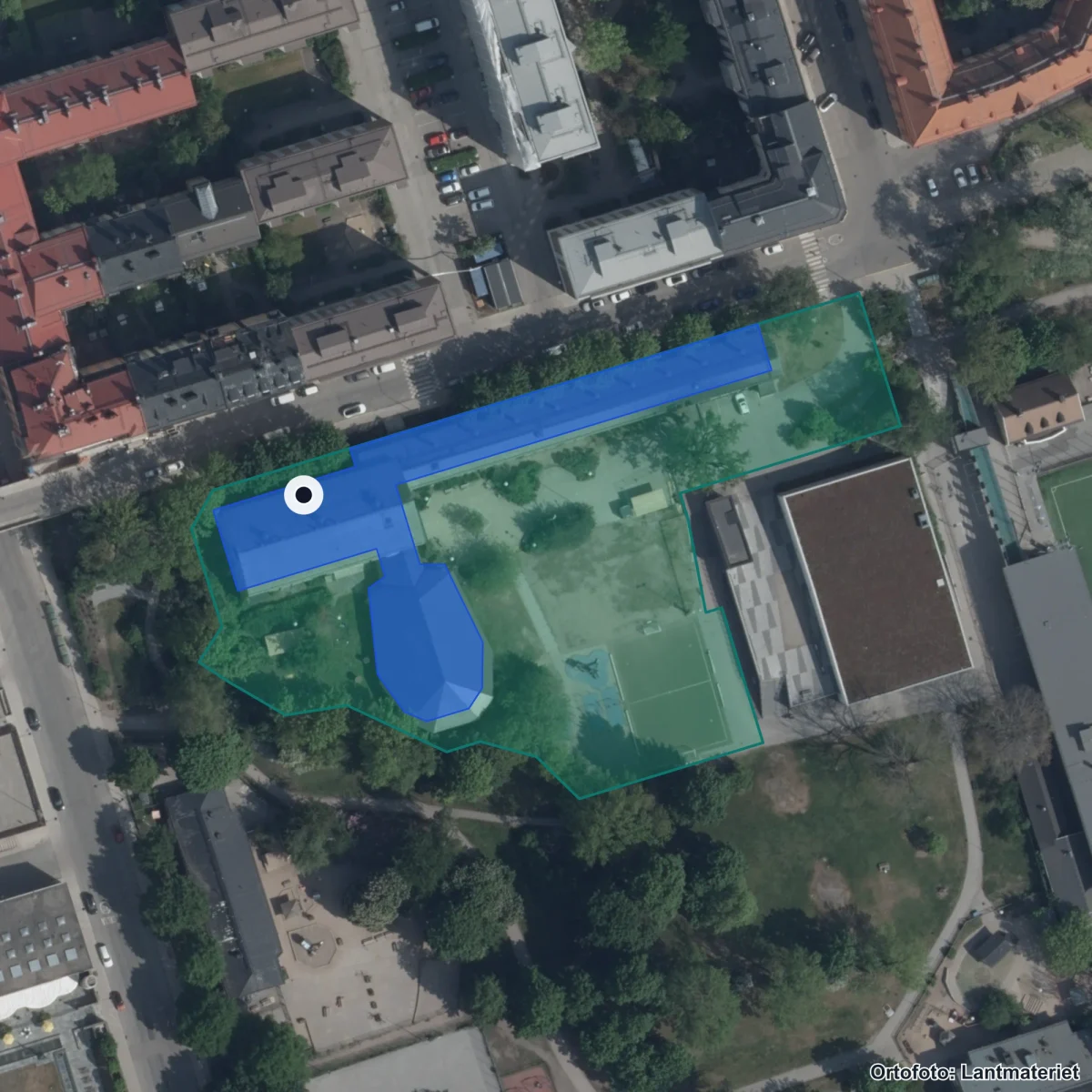 Flygbild över International School of the Stockholm Region, ortofoto från Lantmäteriet