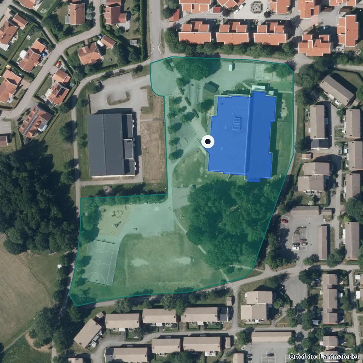 Flygbild över Vittra Lambohov, ortofoto från Lantmäteriet