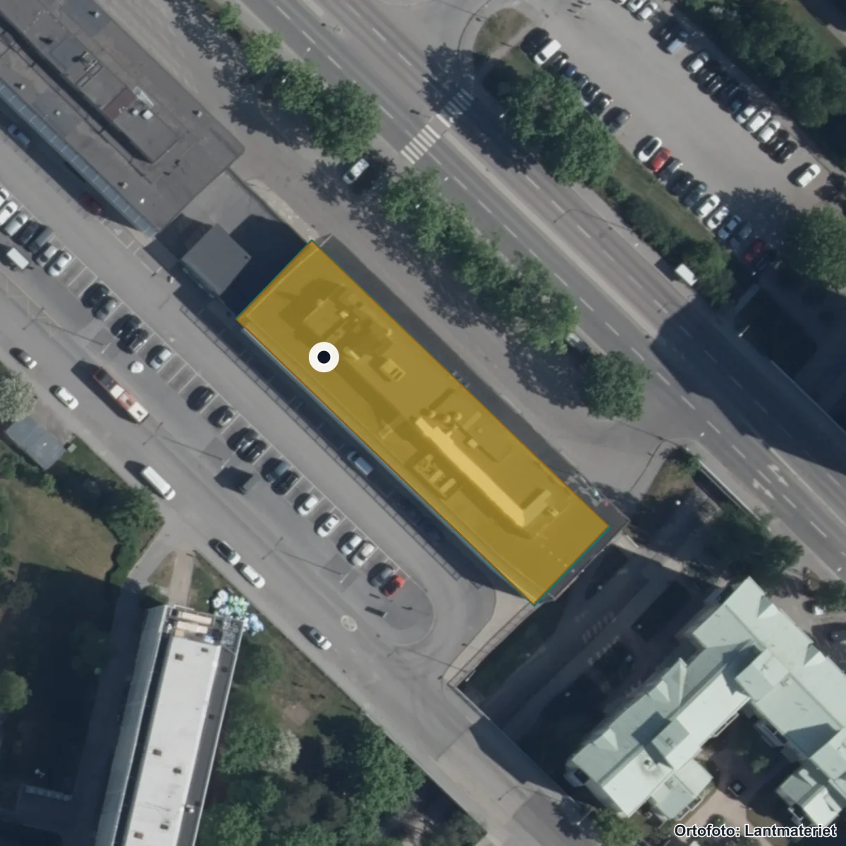 Flygbild över Parkskolan, ortofoto från Lantmäteriet
