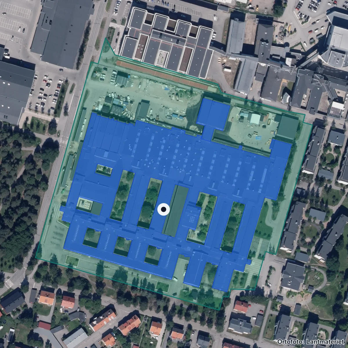 Aerial view of Dragonskolan, orthophoto from Lantmäteriet