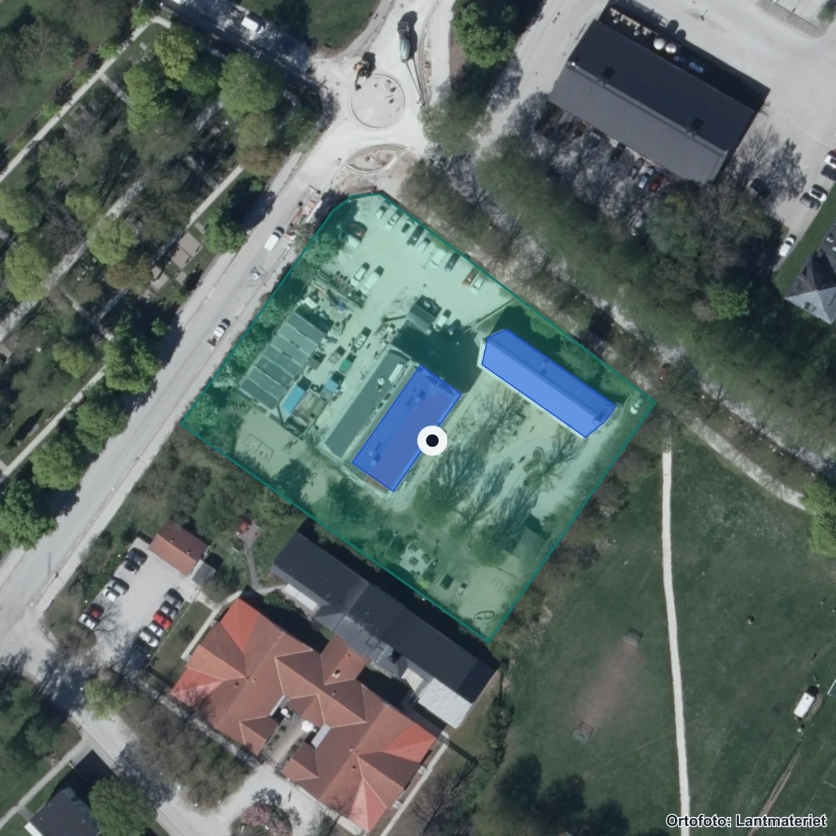 Flygbild över Orionskolan, ortofoto från Lantmäteriet