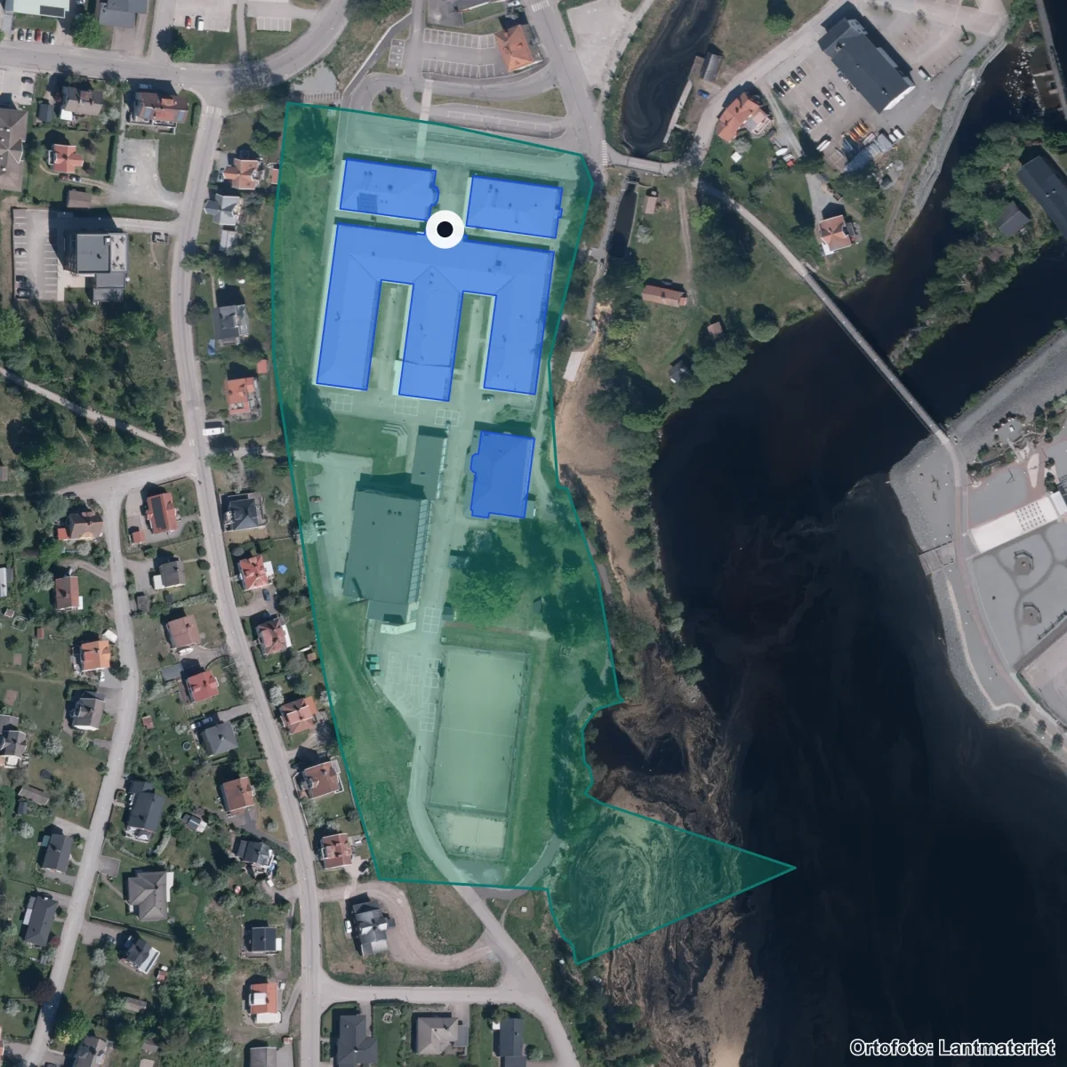 Flygbild över Bengtsgården, ortofoto från Lantmäteriet