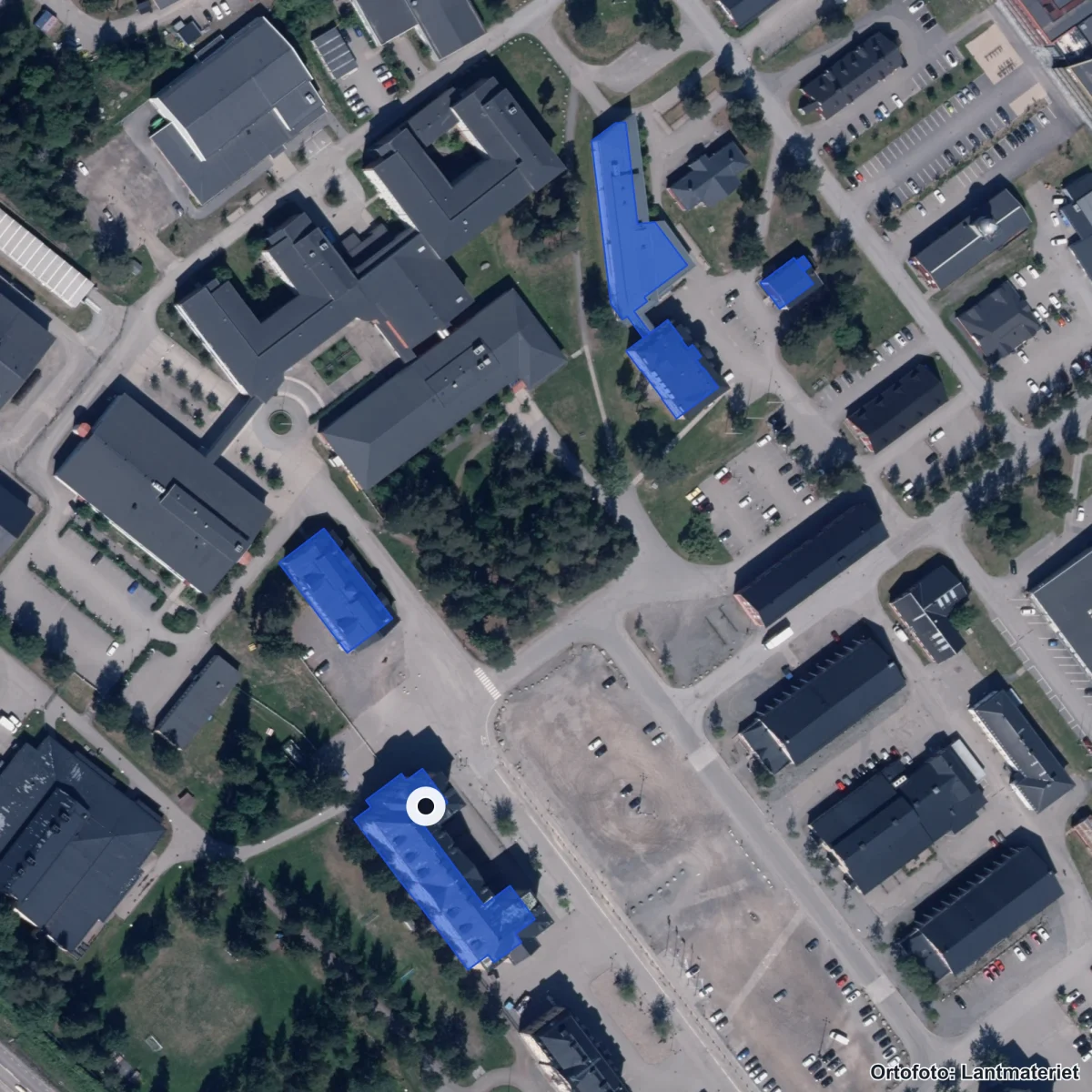 Flygbild över Prolympia Umeå, ortofoto från Lantmäteriet