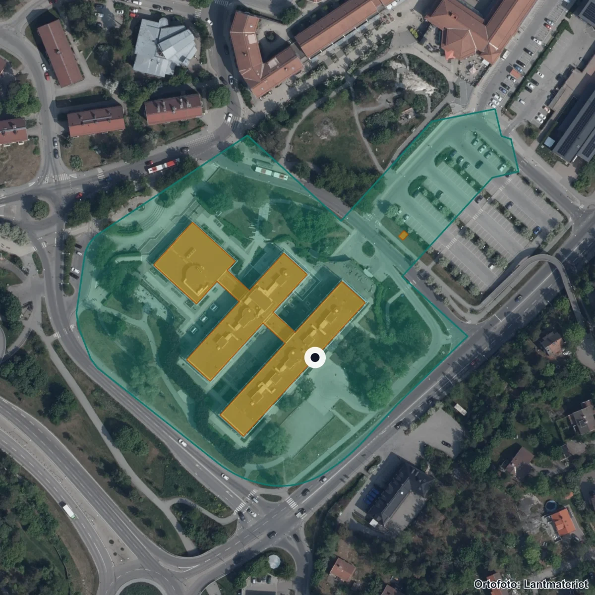 Flygbild över Central Insamlingsenhet Kommunal verksamhet, ortofoto från Lantmäteriet
