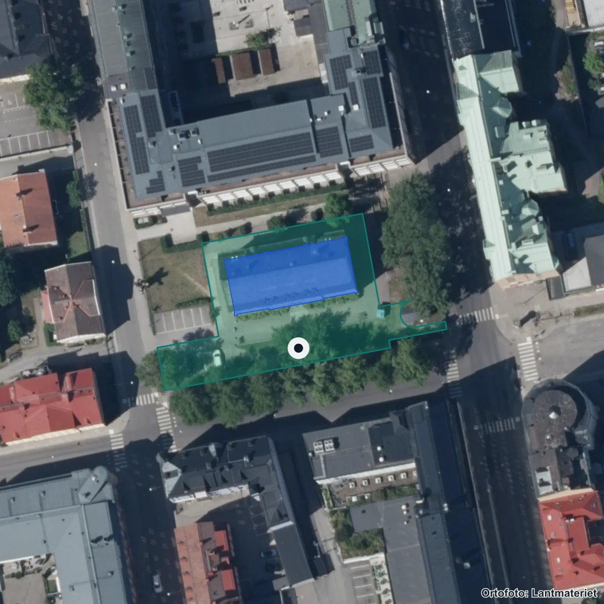 Flygbild över Tellusskolan Thea Linköping, ortofoto från Lantmäteriet