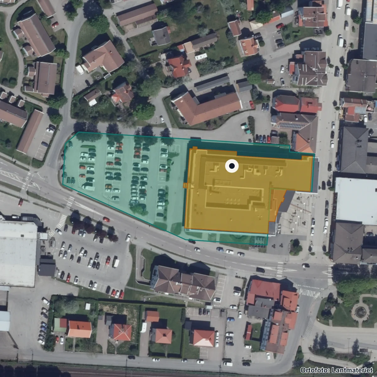 Flygbild över Central Insamlingsenhet, ortofoto från Lantmäteriet