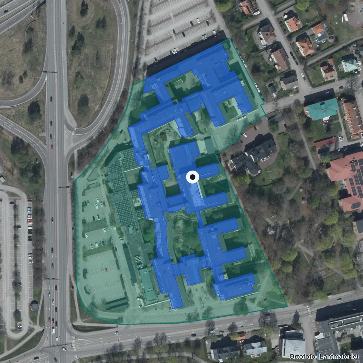 Flygbild över Central Insamlingsenhet BUF, ortofoto från Lantmäteriet