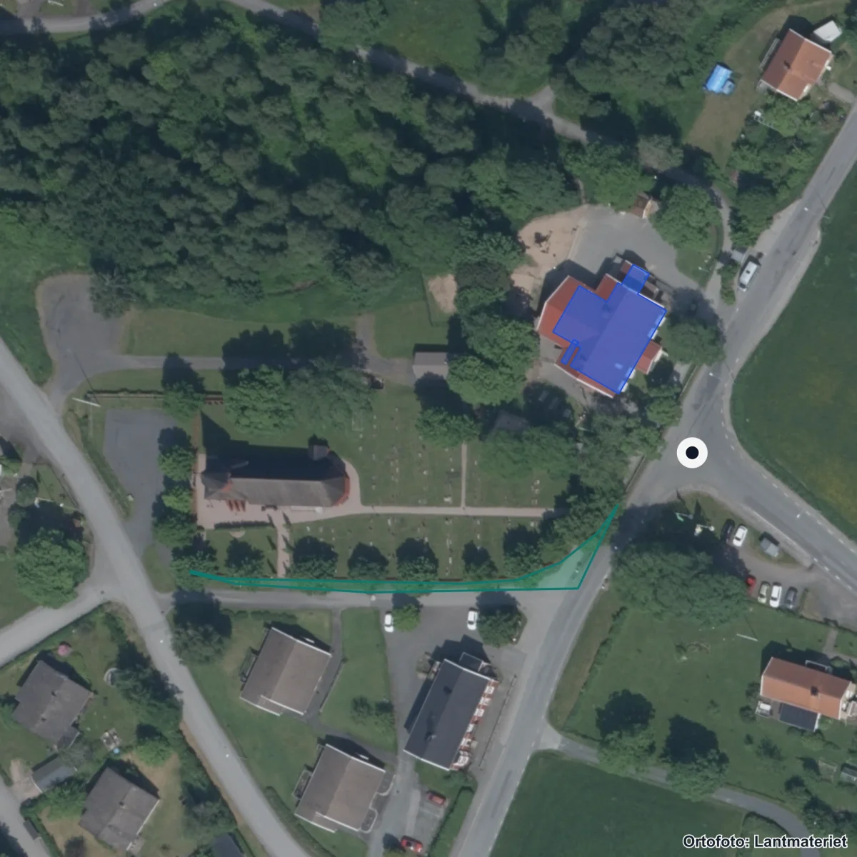 Flygbild över Bondstorps skola, ortofoto från Lantmäteriet