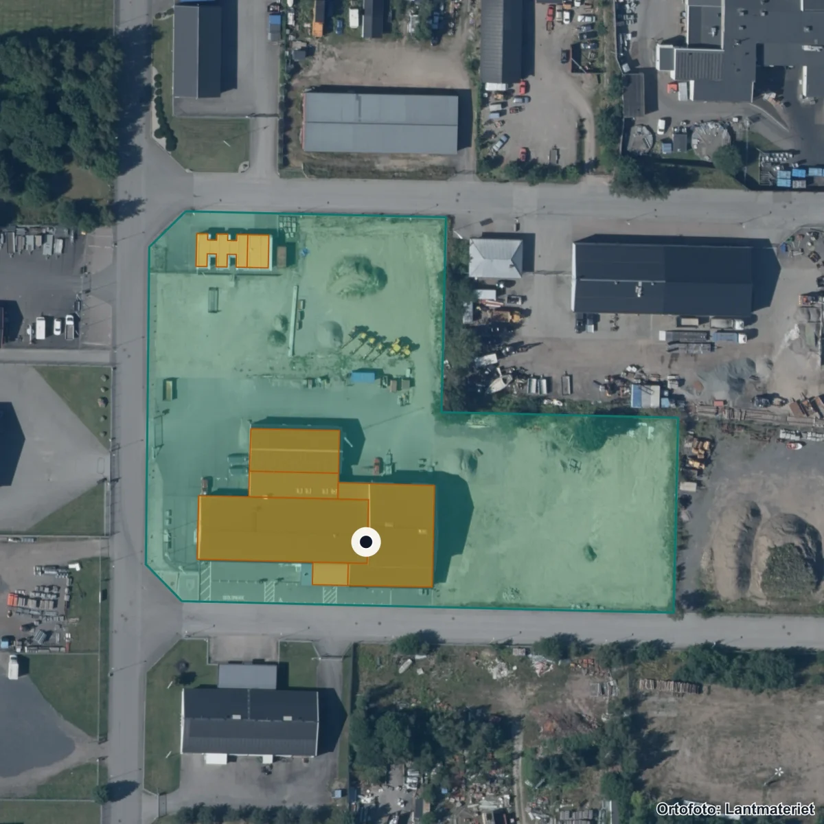 Flygbild över Hörby Yrkesgymnasium, ortofoto från Lantmäteriet