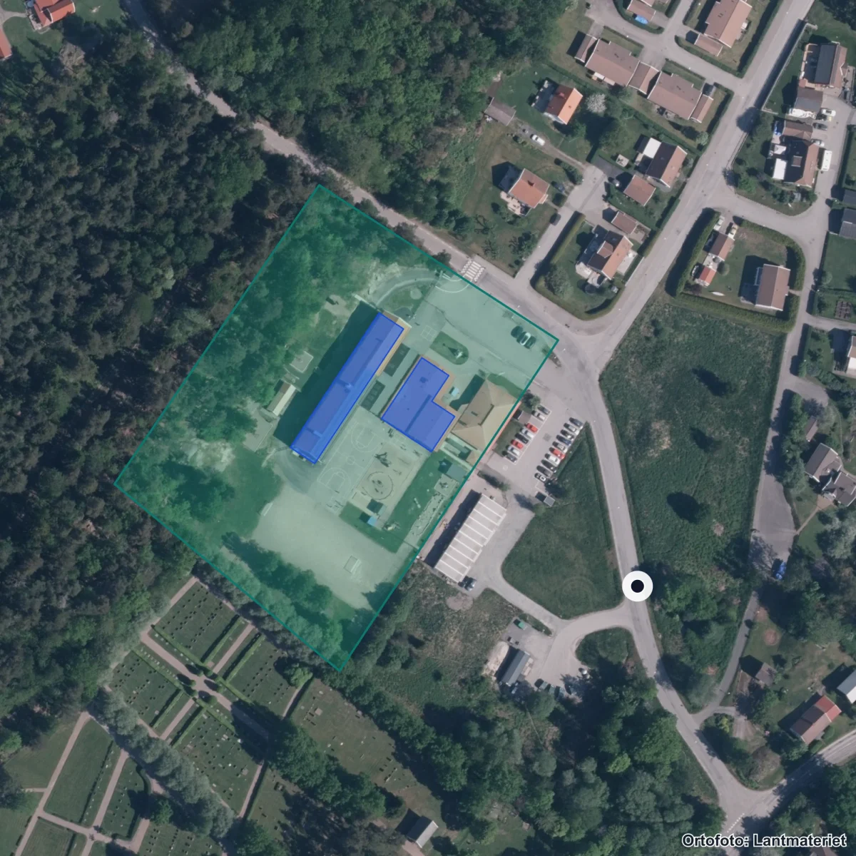 Flygbild över Otterstad skola, ortofoto från Lantmäteriet