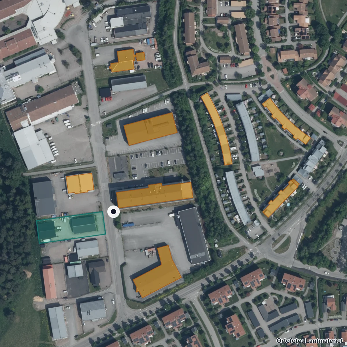 Flygbild över Palmbladsskolan, ortofoto från Lantmäteriet