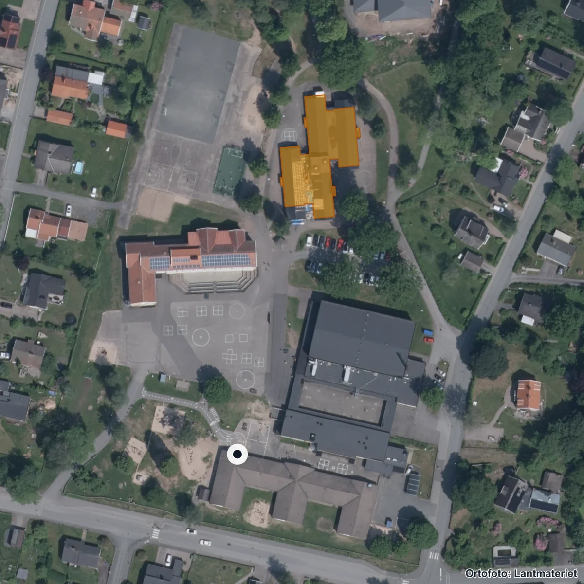 Flygbild över Gunnarsbo ABC, ortofoto från Lantmäteriet