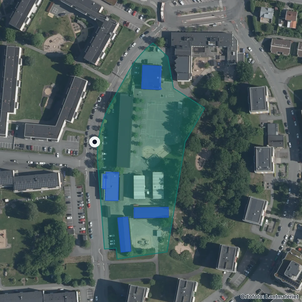Flygbild över Central Insamlingsenhet Kommunal verksamhet, ortofoto från Lantmäteriet