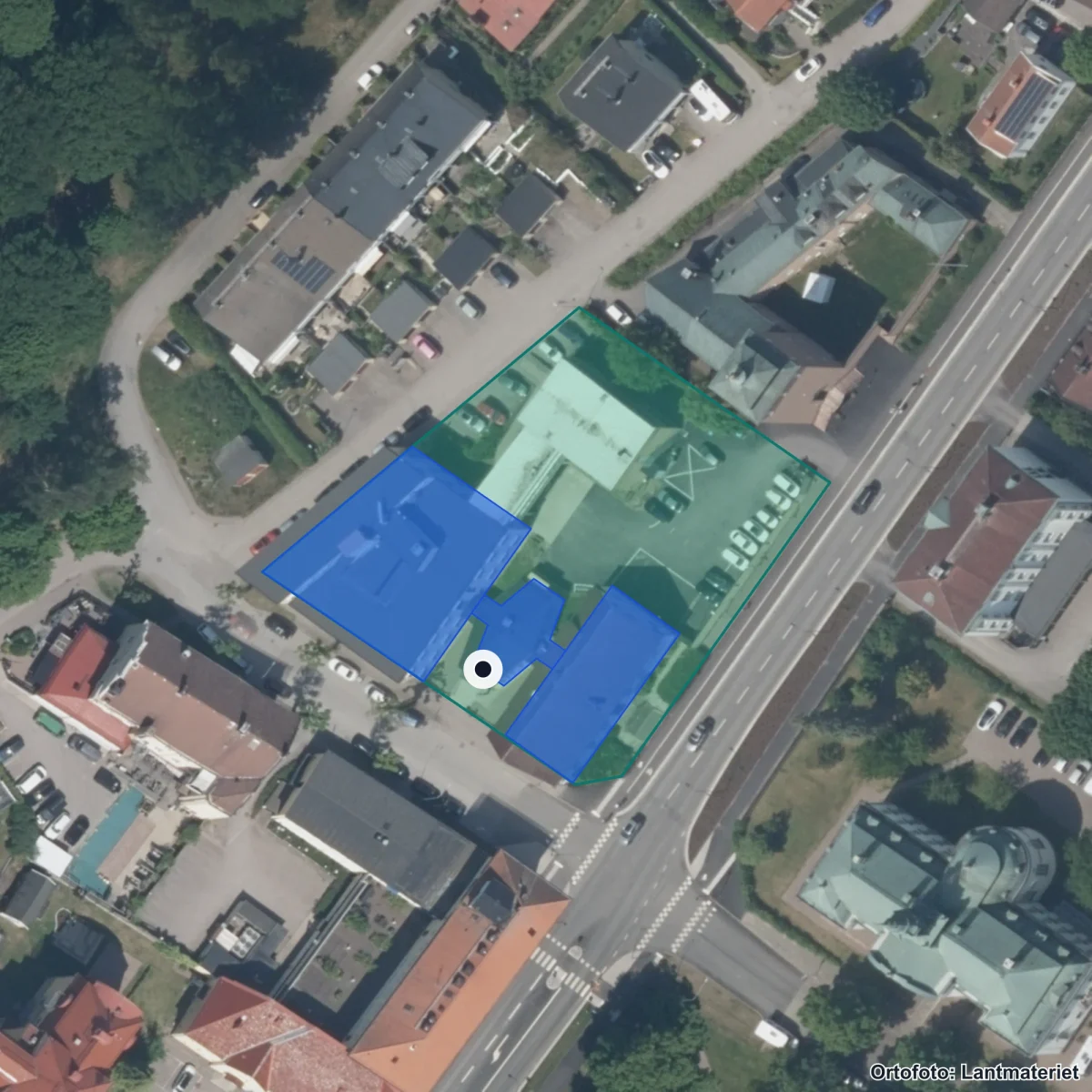 Flygbild över Innovitaskolan Motala, ortofoto från Lantmäteriet