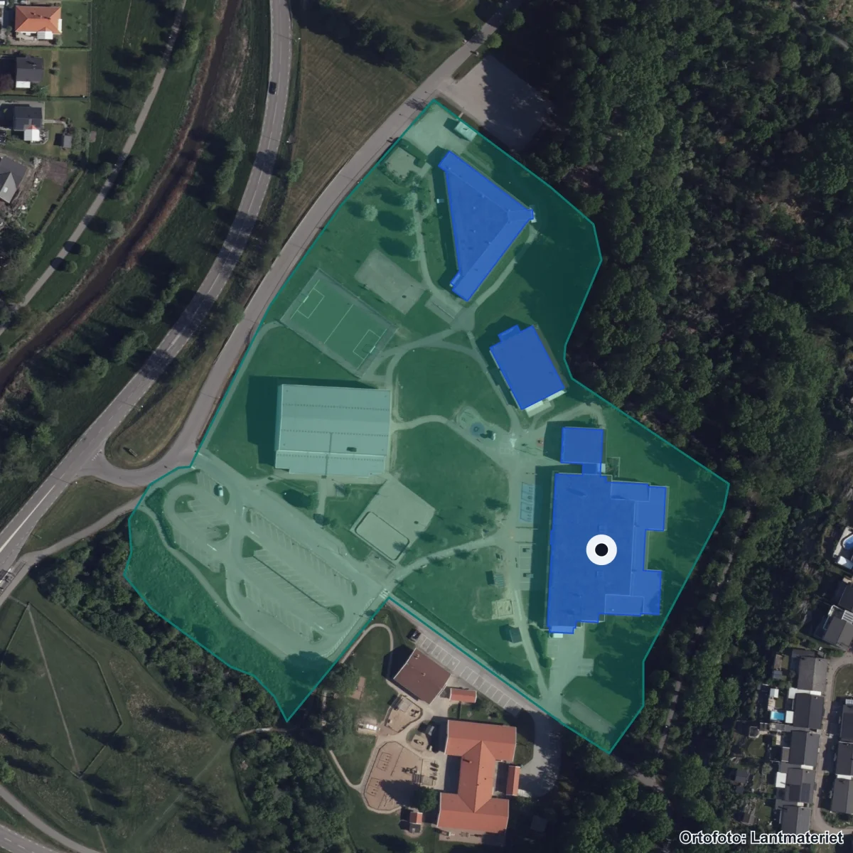 Flygbild över Vittra Forsgläntan, ortofoto från Lantmäteriet