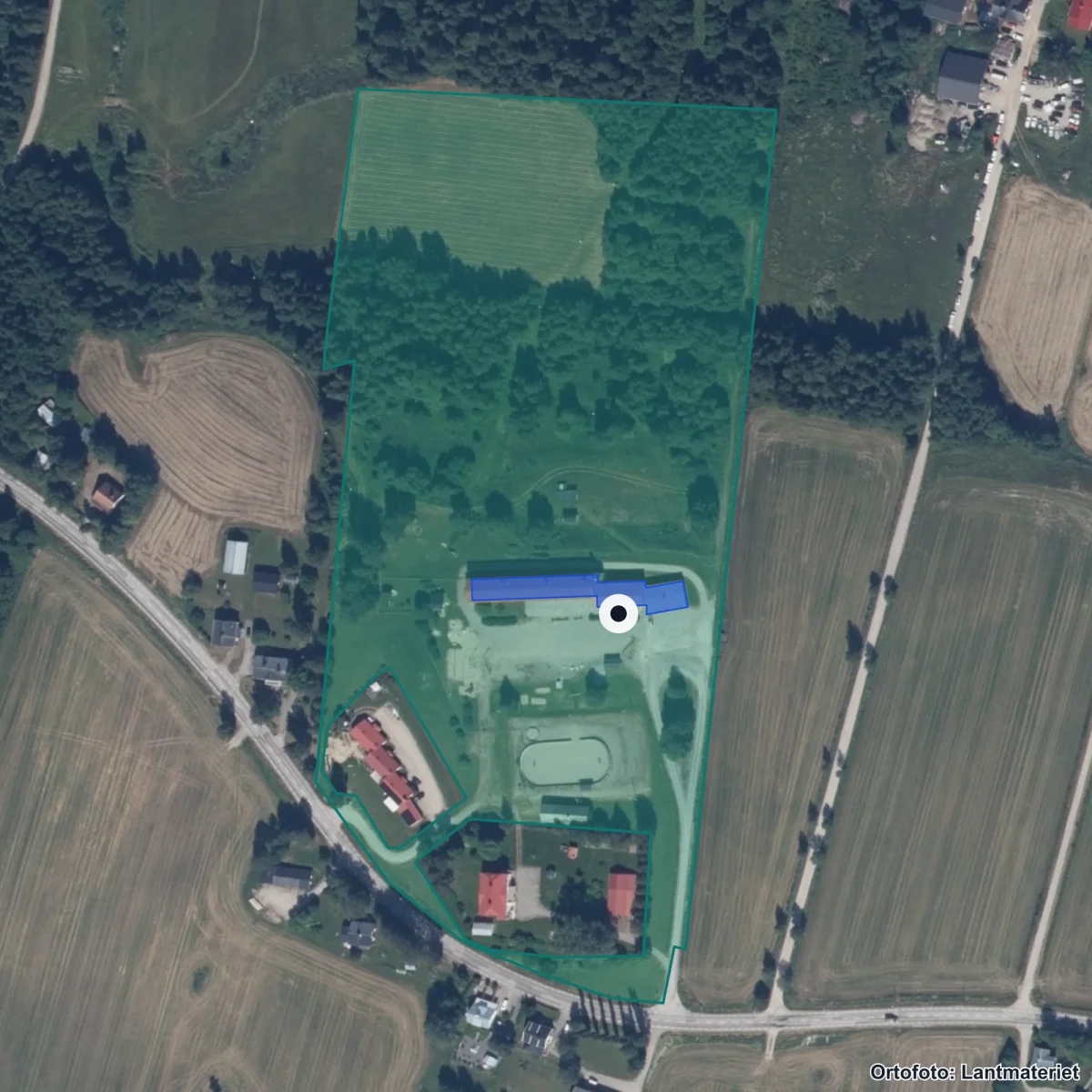 Flygbild över Skorpedskolan, ortofoto från Lantmäteriet