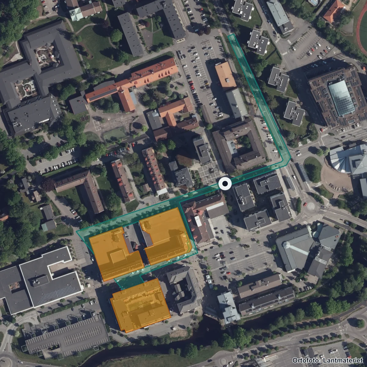 Flygbild över Stödresurs, sektor utb./kultur, ortofoto från Lantmäteriet