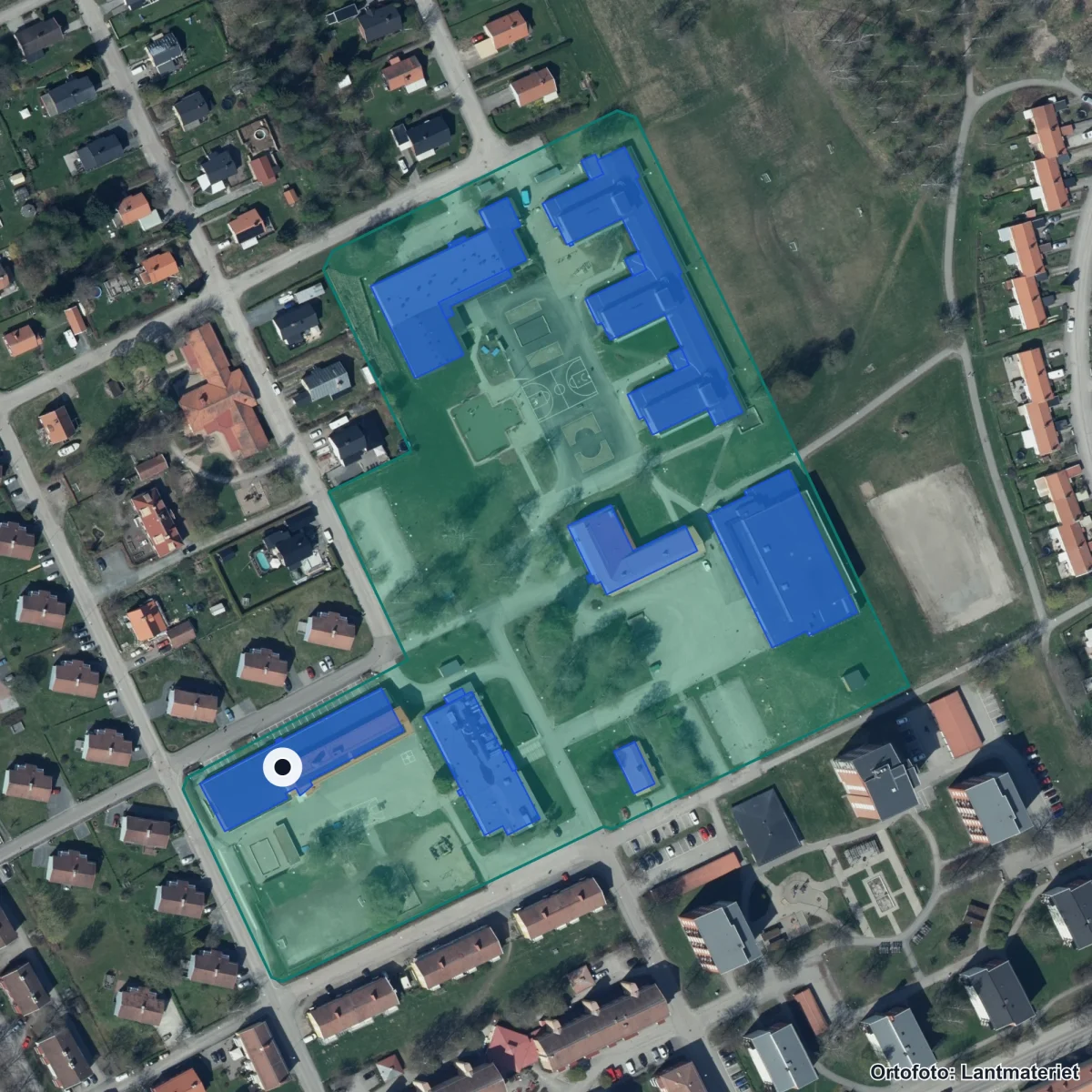 Flygbild över Röda Berga, ortofoto från Lantmäteriet