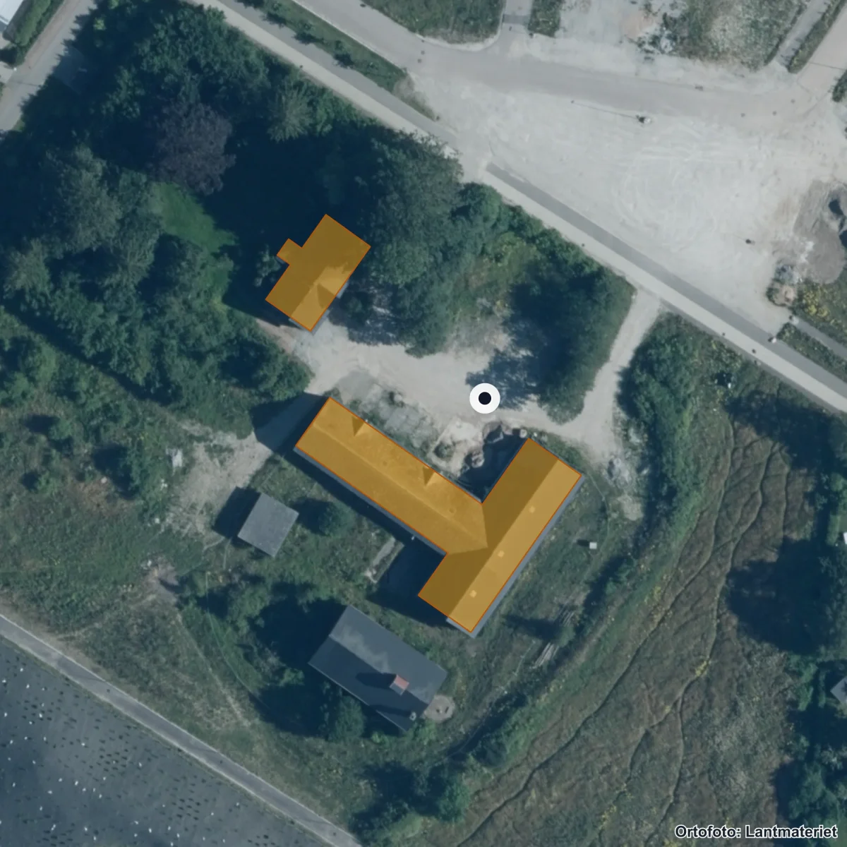 Flygbild över Prästängsskolan, ortofoto från Lantmäteriet