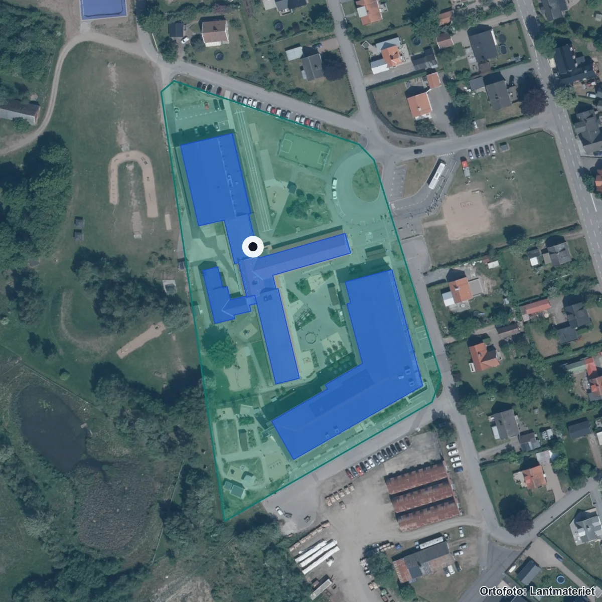Flygbild över Skottorpsskolan, ortofoto från Lantmäteriet