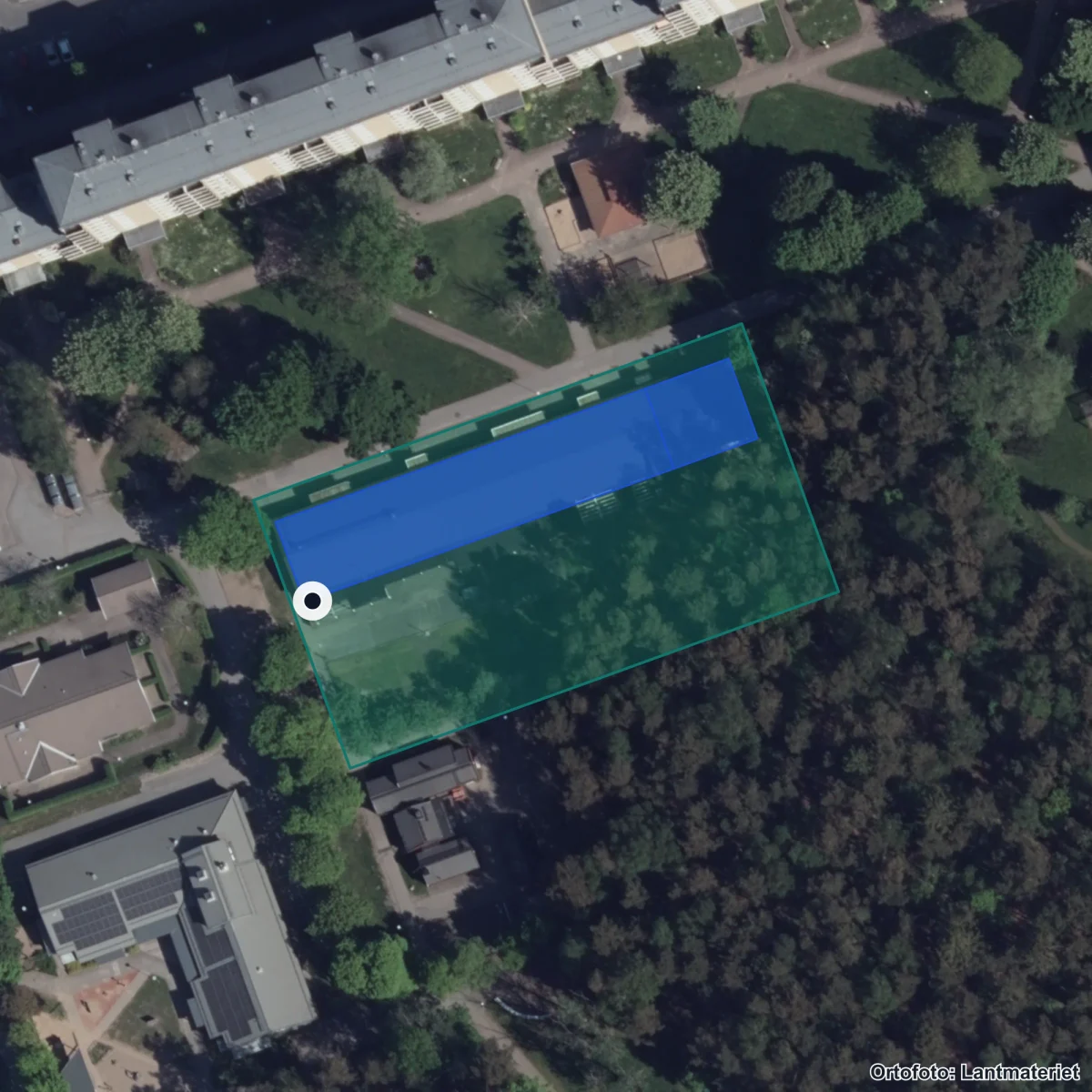 Flygbild över Kristinaskolan, ortofoto från Lantmäteriet