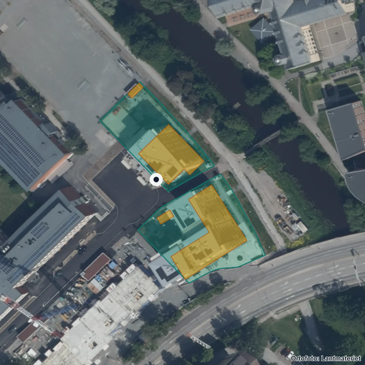 Flygbild över Uppsala AG Fyris, ortofoto från Lantmäteriet