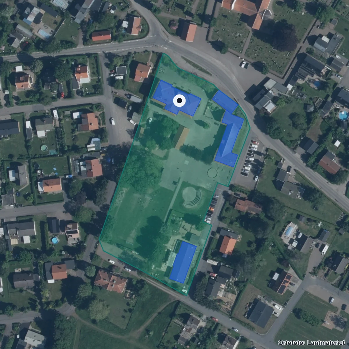 Flygbild över Kattarps skola, ortofoto från Lantmäteriet