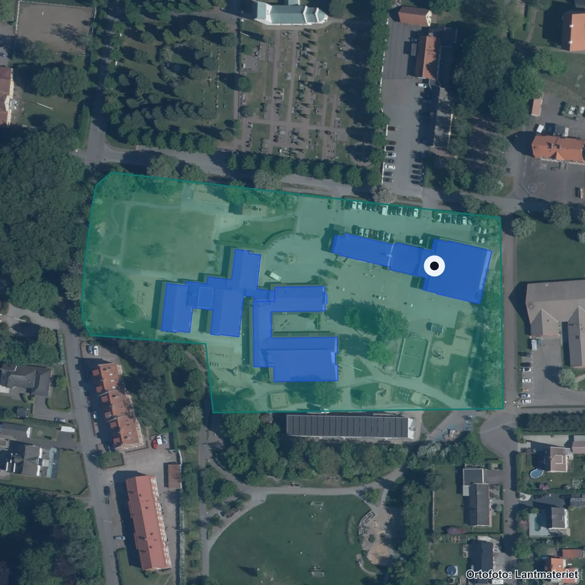 Flygbild över Mörarps skola, ortofoto från Lantmäteriet