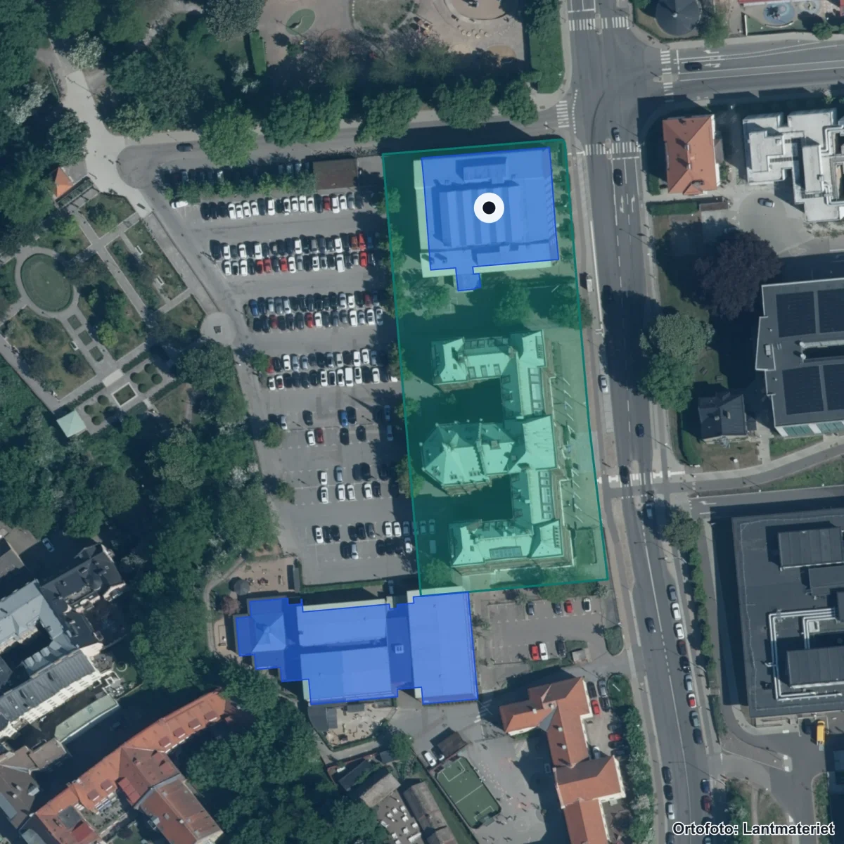 Flygbild över Kunskapsskolan Helsingborg, ortofoto från Lantmäteriet