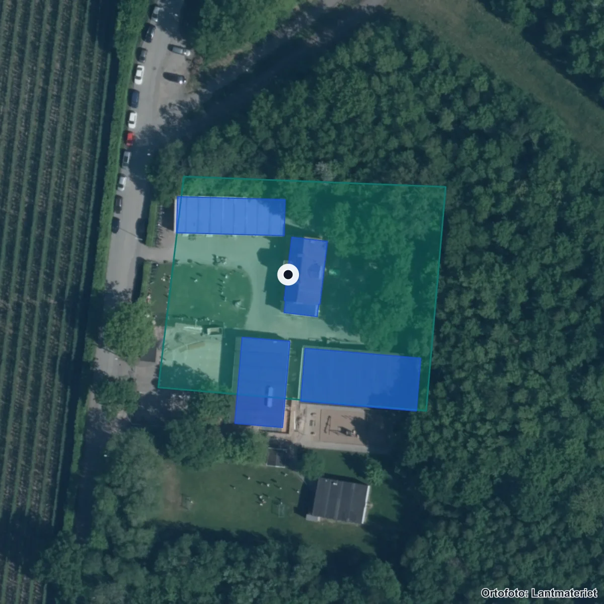 Flygbild över Pauliskolan, ortofoto från Lantmäteriet